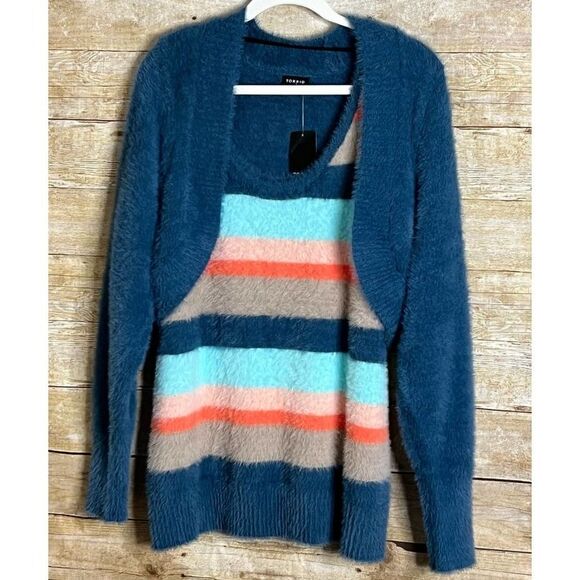 TORRID PULLOVER STRIPED EYELASH KNIT CAMI SWEATER SIZE 2 (CAMI ONLY) - Picture 8 of 9